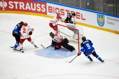 TYCHY, POLAND - 26 Nisan 2022: IIHF 2022 Buz Hokeyi Dünya Şampiyonası Div 1B Polonya - Estonya