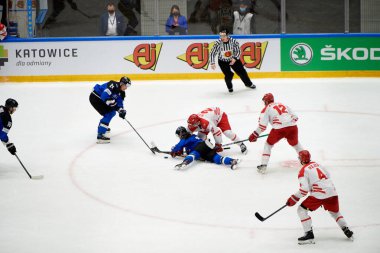 TYCHY, POLAND - 26 Nisan 2022: IIHF 2022 Buz Hokeyi Dünya Şampiyonası Div 1B Polonya - Estonya