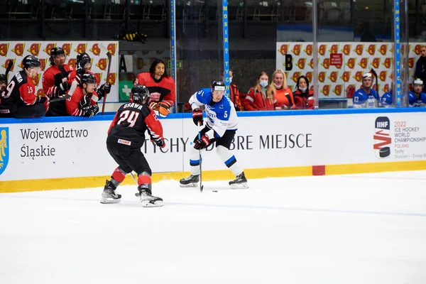 TYCHY, POLAND - 28 Nisan 2022: IIHF 2022 Buz Hokeyi Dünya Şampiyonası Div 1B Japonya - Estonya