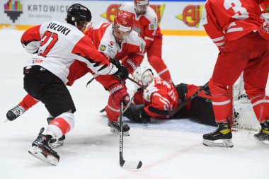 TYCHY, POLAND - 29 Nisan 2022: IIHF 2022 Buz Hokeyi Dünya Şampiyonası Div 1B Polonya - Japonya