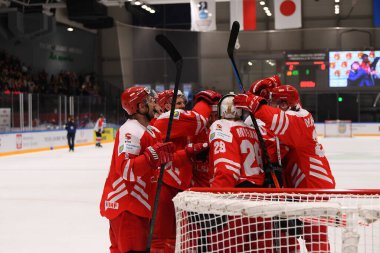 TYCHY, POLAND - 29 Nisan 2022: Polonya 1B 'yi kazandı. IIHF 2022 Dünya Buz Hokeyi Şampiyonası Polonya - Japonya
