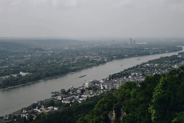 Великолепный Панорамный Вид Долину Рейна Красивый Пейзаж Судоходной Реке Германии — стоковое фото