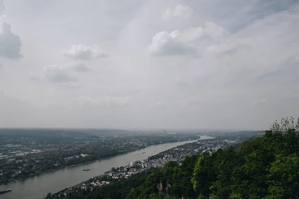 Nádherný Panoramatický Výhled Údolí Rýna Krásná Krajina Splavné Řece Německu — Stock fotografie
