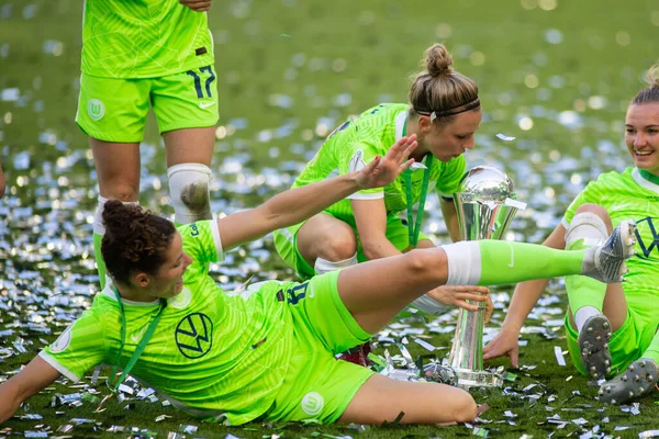 Colônia Alemanha Maio 2022 Jogadores Wolfsburg Comemorando Vitória Dfb Pokal — Fotografia de Stock