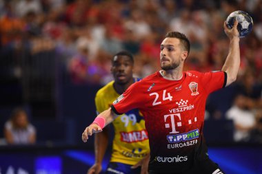 COLOGNE, ALMANY 18 HAZİRAN 2022: 24 Gaper Margu. Yarı final Telekom Veszprem HC Lomza Vive Kielce EHF FINAL4 Men
