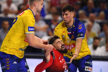 COLOGNE, ALMANY 18 HAZİRAN 2022: 15 Jorge Maqueda. Yarı final Telekom Veszprem HC Lomza Vive Kielce EHF FINAL4 Men