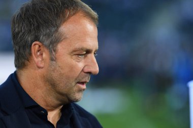 MoENCHENGLADBACH, ALMANY - 13 Haziran 2022: baş antrenör Hansi Flick. UEFA Milletler Ligi 'nin Almanya ile İtalya arasındaki maçı.