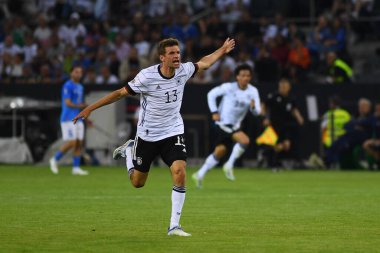 MOENCHENGLADBACH, GERMANY - 14 Haziran 2022: Thomas Mueller UEFA Milletler Ligi 2023 Almanya ile İtalya arasındaki futbol maçı  