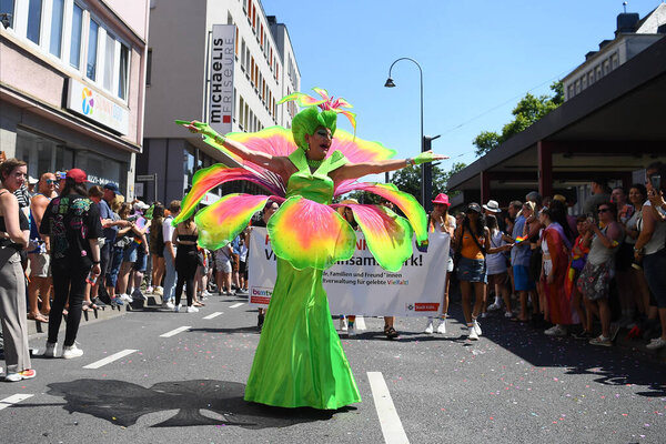 COLOGNE, GERMANY - 3 JULY 2022: Participant of Street Parade of the Christopher Street Day (CSD), Gay Pride. LGBT 