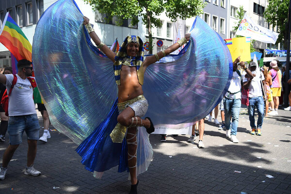 COLOGNE, GERMANY - 3 JULY 2022: Participant of Street Parade of the Christopher Street Day (CSD), Gay Pride. LGBT 