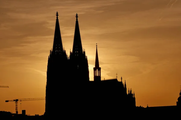 科洛涅 2022年6月17日 科隆大教堂的轮廓 日落期间科隆的城市景观 — 图库照片