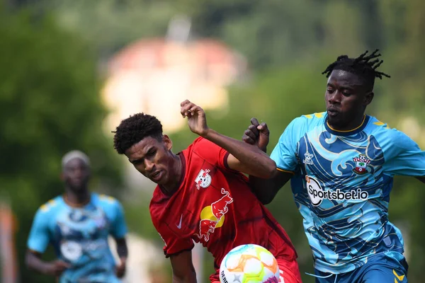 WOLFSBERG, AUSTRIA - JULY 16, 2022: Sanoussy Ba vs Mohammed Salisu. Pre season football match RB Leipzig - Southampton FC