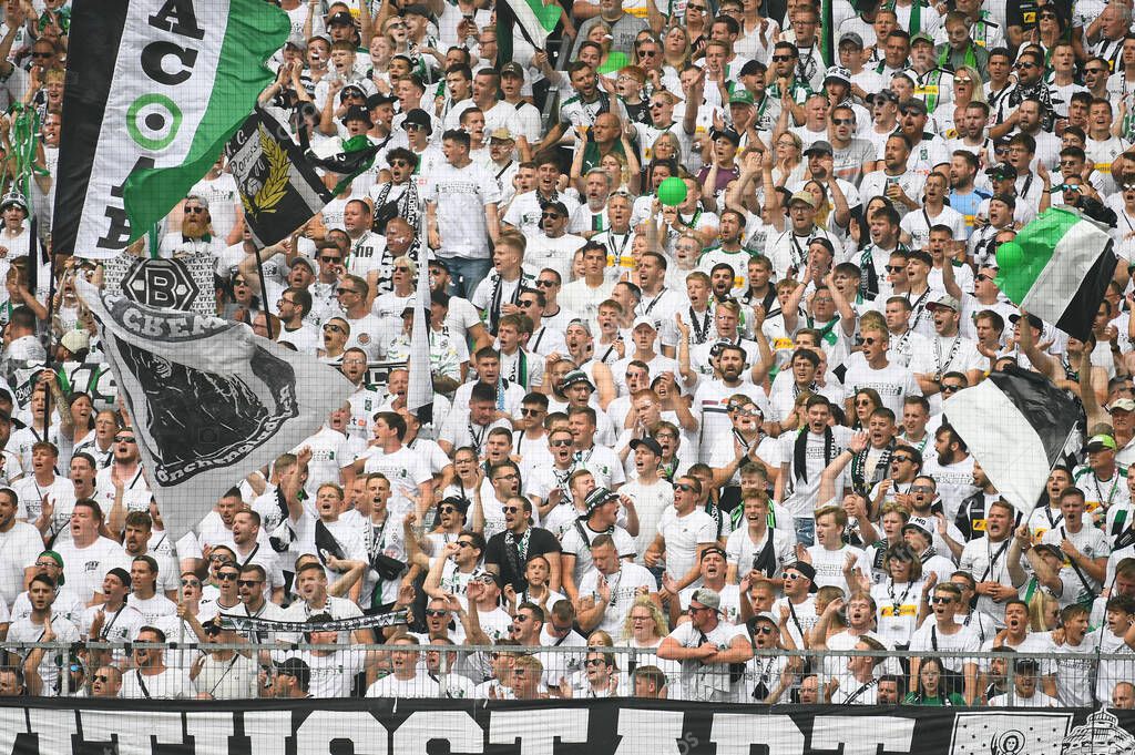 MOENCHENGLADBACH, GERMANY - AUGUST 6, 2022: Supporter of Borussia. The football match of Bundesliga  Borussia Moenchengladbach vs TSG 1899 Hoffenheim.
