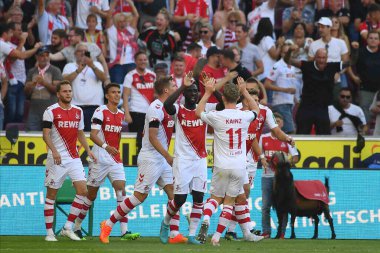 KOELN, GERMANY - AUGUST 7, 2022: Players celebrating goal. The football match of Bundesliga 1.FC Koeln vs FC Schalke 04