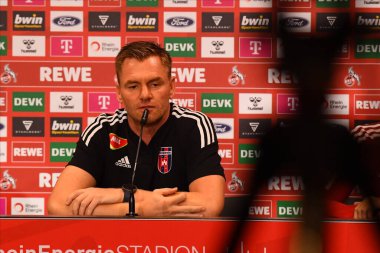 KOELN, GERMANY - AUGUST 17, 2022: Michael Boris coach during the press conference of the football match of Europa Conference League 1. FC Koeln vs Fehervar 