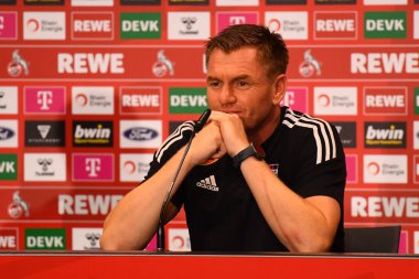 KOELN, GERMANY - AUGUST 17, 2022: Michael Boris coach during the press conference of the football match of Europa Conference League 1. FC Koeln vs Fehervar 