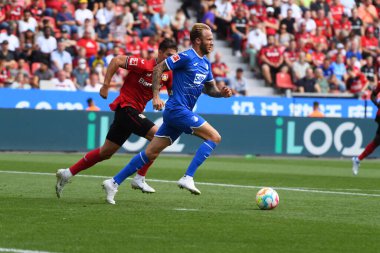Leverkusen, Germany - August 20, 2022: Kevin Vogt vs Patrik Schick. The match of Bundesliga FC Bayer 04 Leverkusen vs TSG 1899 Hoffenheim