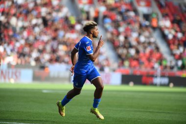 Leverkusen, Germany - August 20, 2022: Georginio Rutter celebrating goal. The match of Bundesliga FC Bayer 04 Leverkusen vs TSG 1899 Hoffenheim