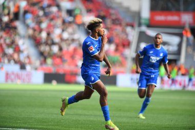 Leverkusen, Germany - August 20, 2022: Georginio Rutter celebrating goal. The match of Bundesliga FC Bayer 04 Leverkusen vs TSG 1899 Hoffenheim