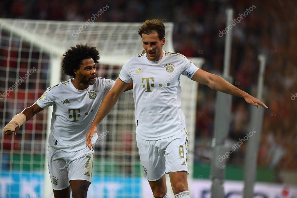 KOELN, GERMANY - AUGUST 28 2022: Serge Gnabry and Leon Goretzka. The football match of DFB-Pokal Viktoria Koeln vs FC Bayern Munich