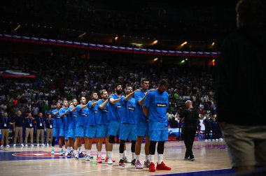 COLOGNE, ALMANY - 7 Eylül 2022: Slovenya Takımı. Eurobasket maçı 2022 Fransa Slovenya 'ya karşı