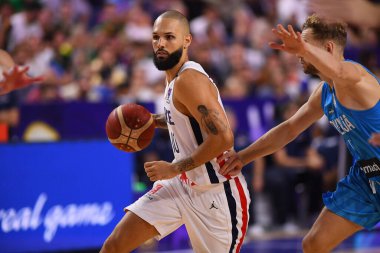 7 Eylül 2022, Evan Fournier, Los Angeles, Almanya, Almanya. Eurobasket maçı 2022 Fransa Slovenya 'ya karşı