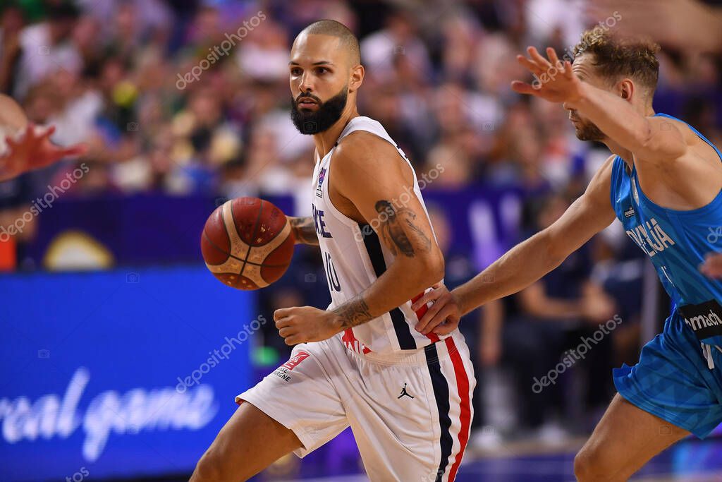 COLOGNE, GERMANY - SEPTEMBER 7, 2022: Evan Fournier. The basketball match of Eurobasket 2022 France vs Slovenia