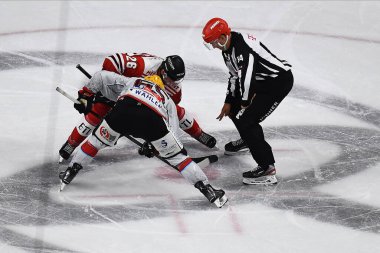 COLOGNE, GERMANY - 4 Ekim 2022: Hokey maçı DEL Koelner Haie - REV Bremerhaven (Fischtown Pinguins)