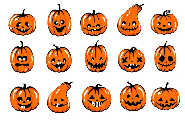 Ilustración de cara de calabaza de Halloween. Personaje de vector de dibujos animados. Símbolo de otoño divertido. — Vector de stock