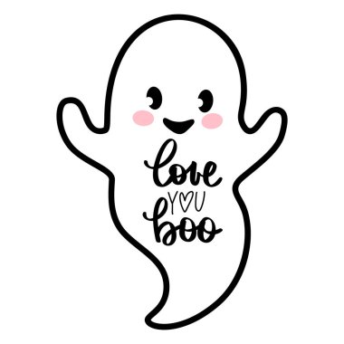 Şirin Cadılar Bayramı Hayalet illüstrasyonu. Vektör Çizgi Film Ürkütücü Karakteri.