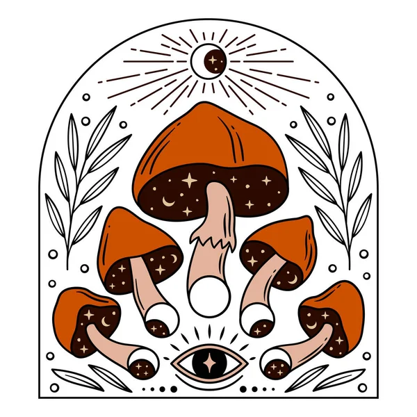 Funghi magici disegno emblema vettoriale — Vettoriale Stock