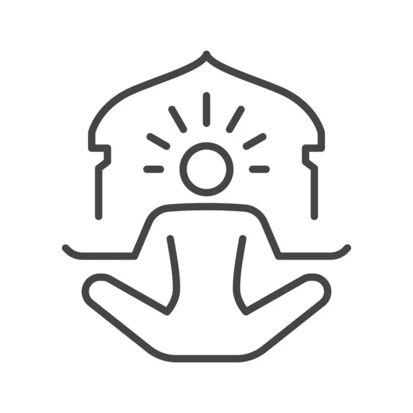 Мужчина Делает Упражнения Значок Линии Медитации Йоги — стоковый вектор