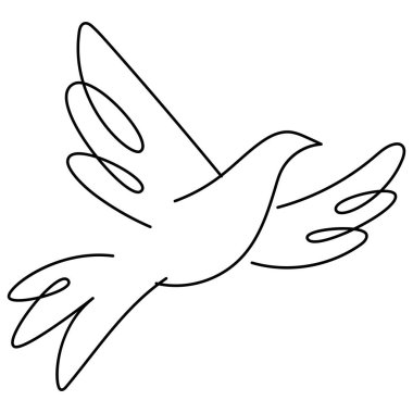 Yaratıcı güvercin tasviri. Doğrusal kuş simgesi. Beyaz arka planda barış ve özgürlük sembolü.