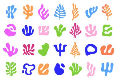 Organik şekiller. El çizimi renkli soyut elementler. Karalama yaratıcı asgari tasarım.