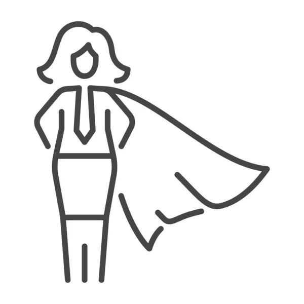 Superwoman Outline Icon Strong Superhero Girl Wearing Cape Businesswoman Leader — Stockvektor