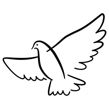 Yaratıcı güvercin tasviri. Doğrusal kuş simgesi. Beyaz arka planda barış ve özgürlük sembolü.