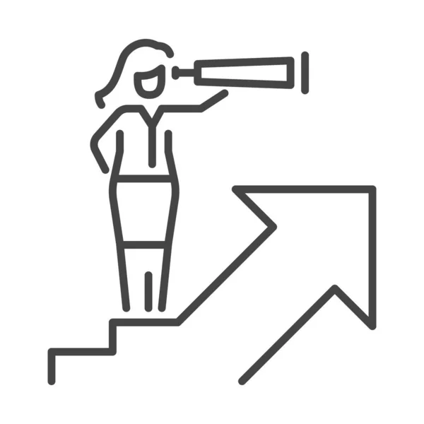 Vektor Illustration Einer Einfachen Linearen Geschäftsfrau Mit Spionaglas Das Auf — Stockvektor