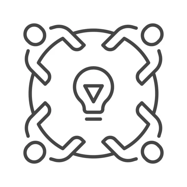 Top View Table Group Young People Light Bulb Symbol Brainstorming — Διανυσματικό Αρχείο