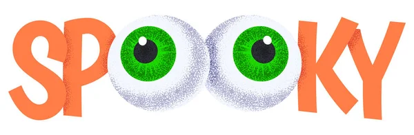 Vector Illustration Bright Spooky Inscription Green Human Eyes Designed Halloween — Stockový vektor