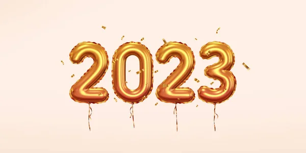 2023 Golden Foil Balloons Number New Year Horizontal Party Banner — стоковий вектор