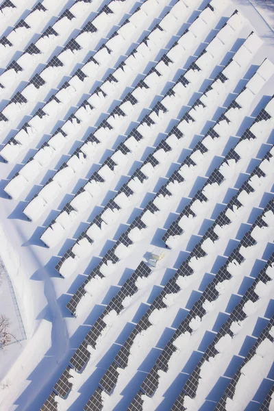 Zonnepanelen Begraven Sneeuw Tijdens Winter Sneeuwval — Stockfoto