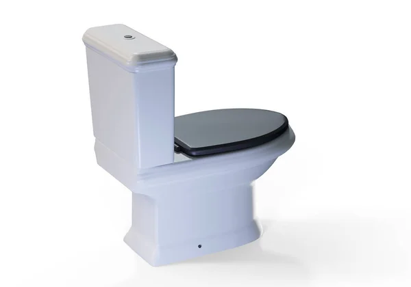 Keramische Toilettenschüssel Isoliert Auf Weiß Moderne Bodenmontierte Spültoilette Mit Top — Stockfoto