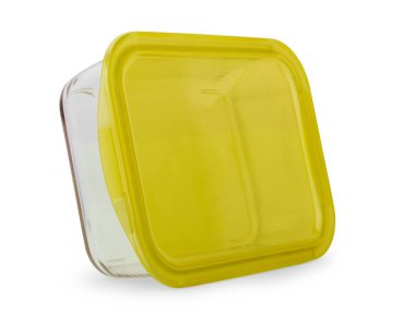 Beyaz arka planda izole edilmiş cam yiyecek konteynırlarını kapat