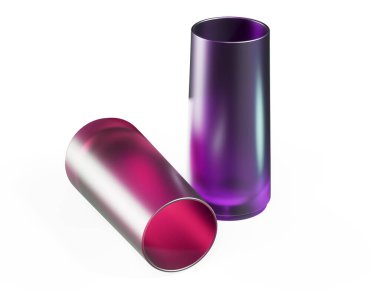 Farklı renk sıvı yansımaları ve gölgeler beyaz zemin üzerine on gözlüklü. 3D render