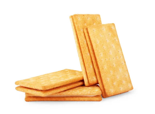 Una Pila Cracker Sale Uno Sfondo Bianco — Foto Stock
