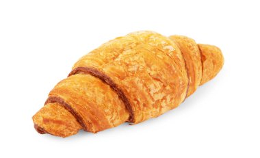 Beyaz arka planda leziz, taze kruvasanlar. Kruvasanlar izole edildi. Fransız kahvaltısı