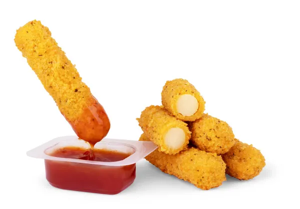 Sumergiendo Sabrosas Papas Fritas Salsa Tazón Primer Plano — Foto de Stock