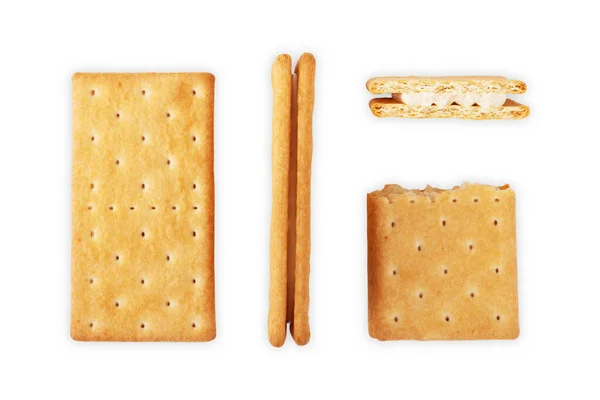 Una Pila Cracker Sale Uno Sfondo Bianco — Foto Stock