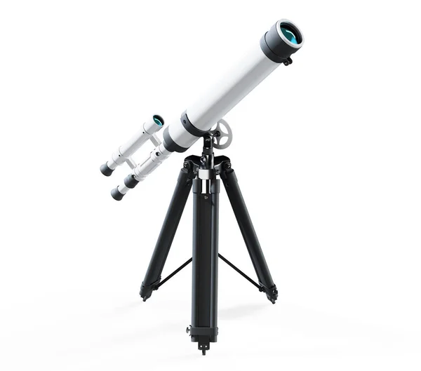 木製の三脚に取り付けられたアンティーク望遠鏡の現実的な3Dレンダリング — ストック写真