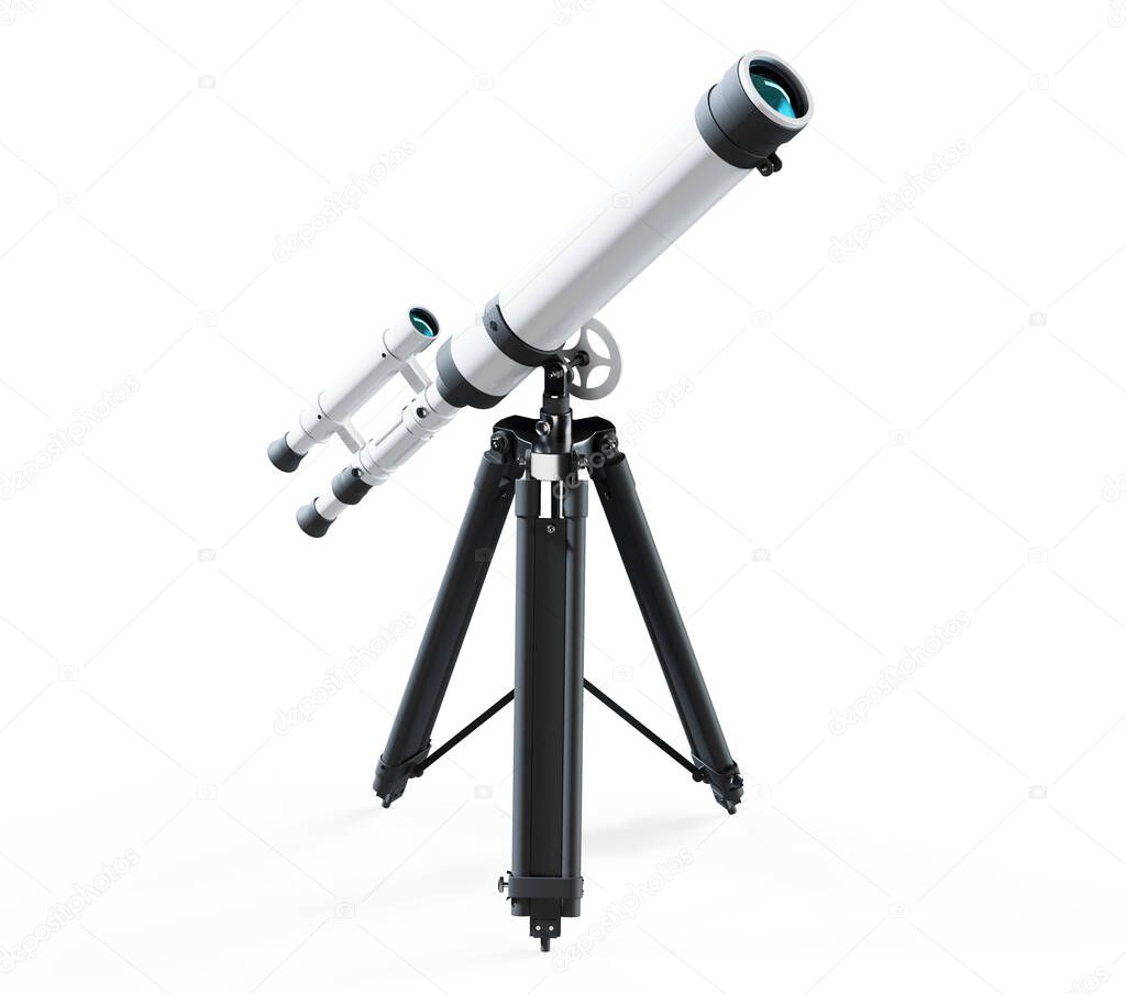 Realistic 3D Render of an antique Telescope mounted on a wooden tri-pod 